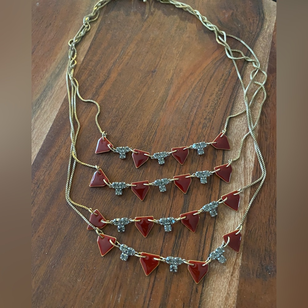 COPY - Madewell Multi-Layered Art Deco Style Red Ceramic and Rhinestone Necklace
